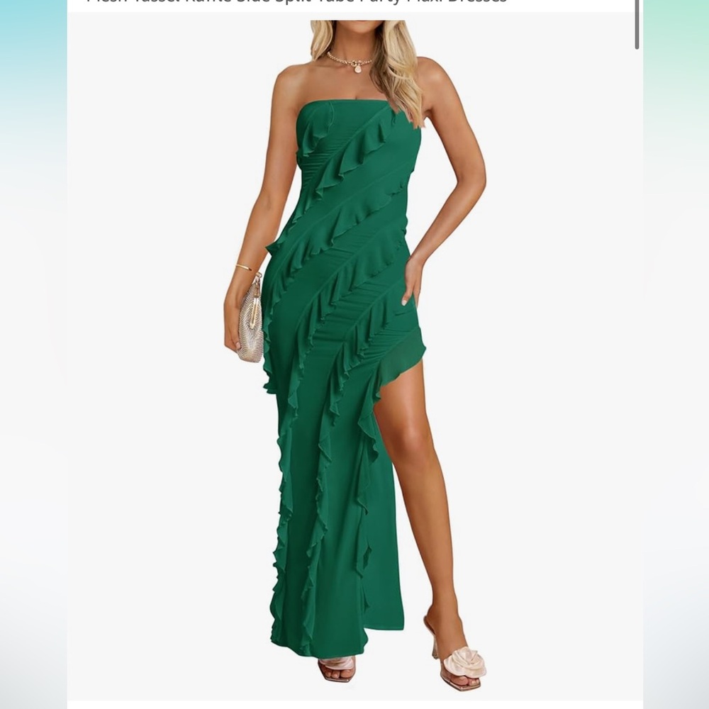 Elegant Green Ruffle Maxi Dress